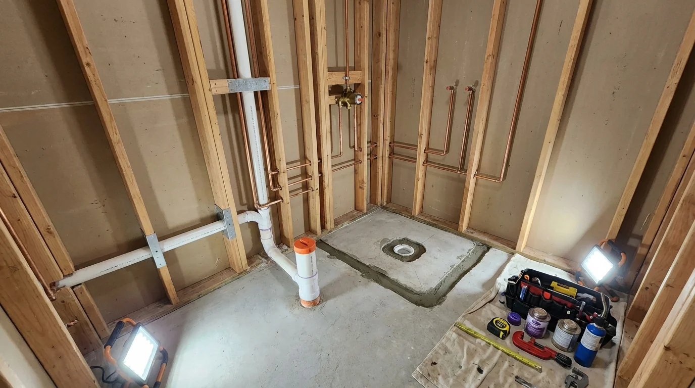 Bathroom rough-in plumbing during remodel by Johns Plumbing LLC in San Juan