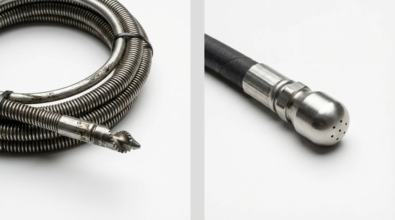 Drain snake cable and hydro jetting nozzle used for drain cleaning in San Juan, PR