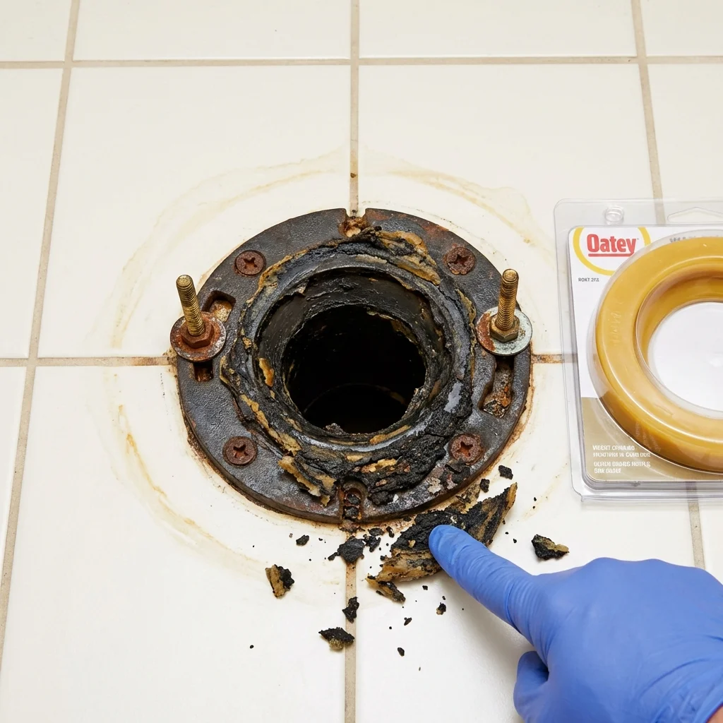 Failed wax ring showing water seepage at the base of a toilet in a San Juan, PR home